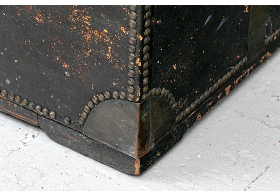 19th Century Antique Black Leather Campaign Trunk as Cocktail Table