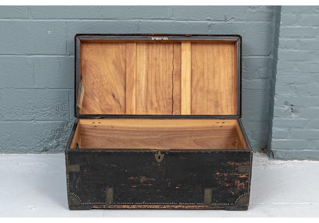 Antique Black Leather Campaign Trunk as Cocktail Table 2