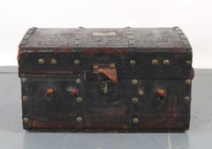Antique Black Leather Luggage Travel Trunk