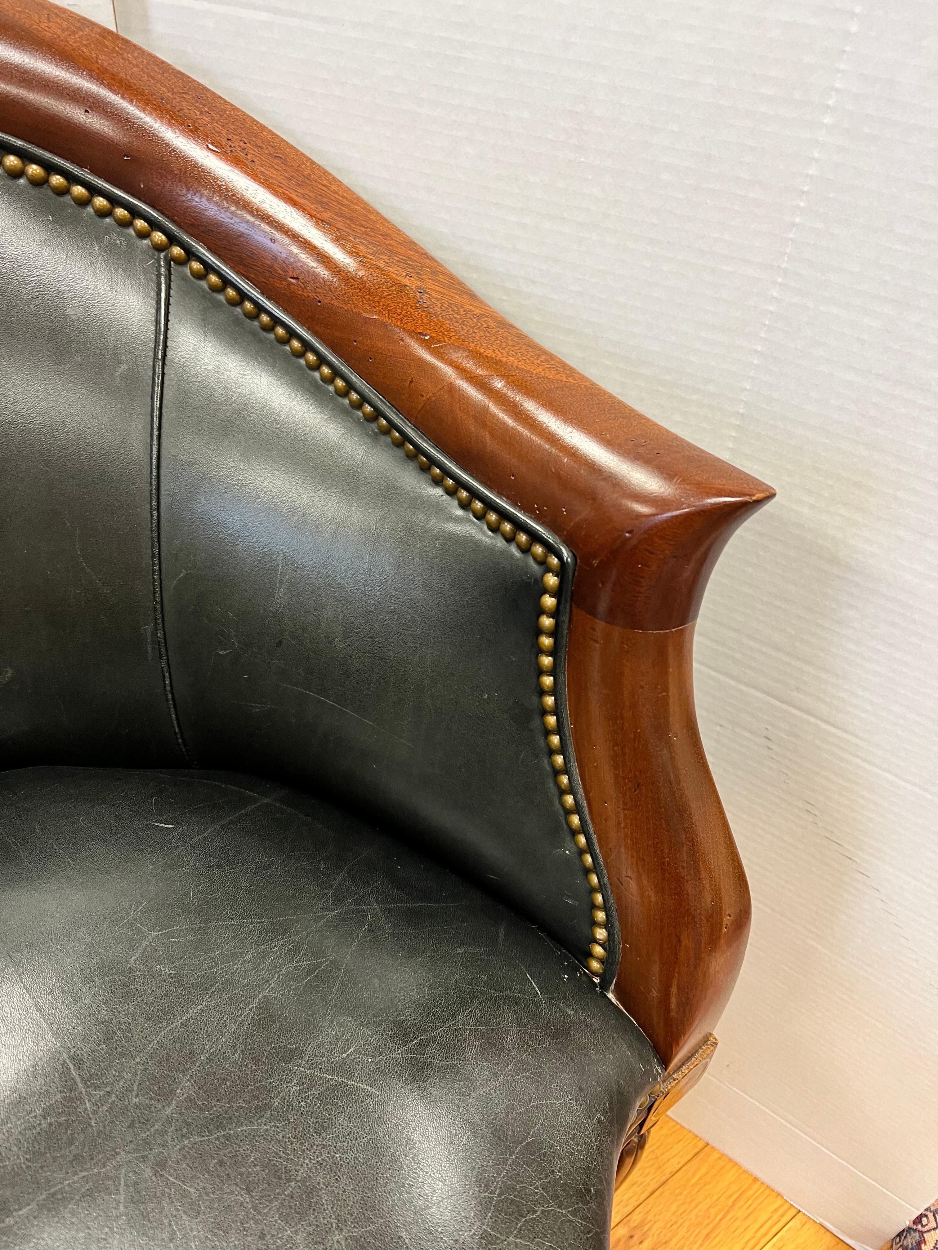 American Antique Black Leather Mahogany Inlay Corner Chair