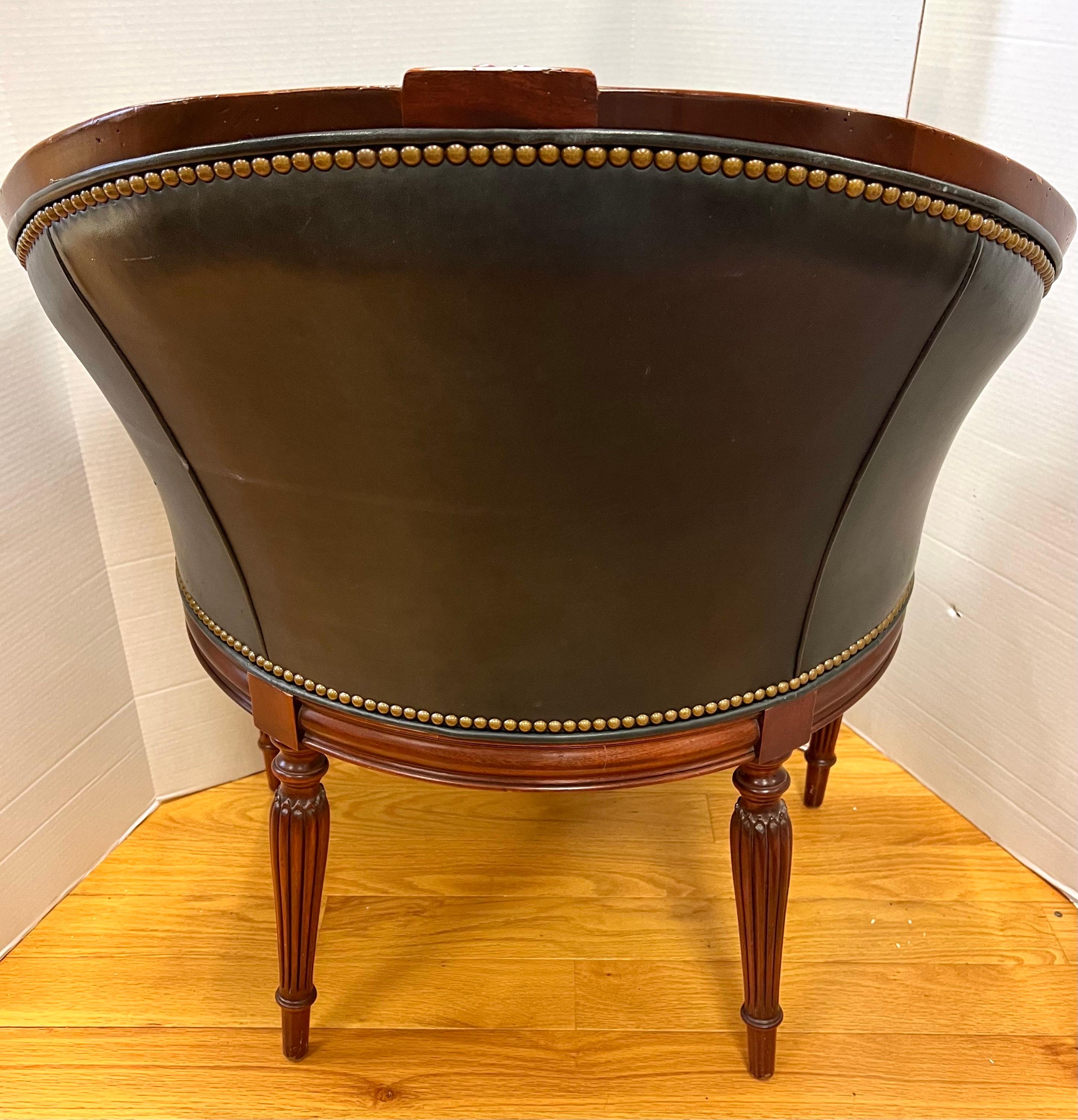 Antique Black Leather Mahogany Inlay Corner Chair In Good Condition In West Hartford, CT