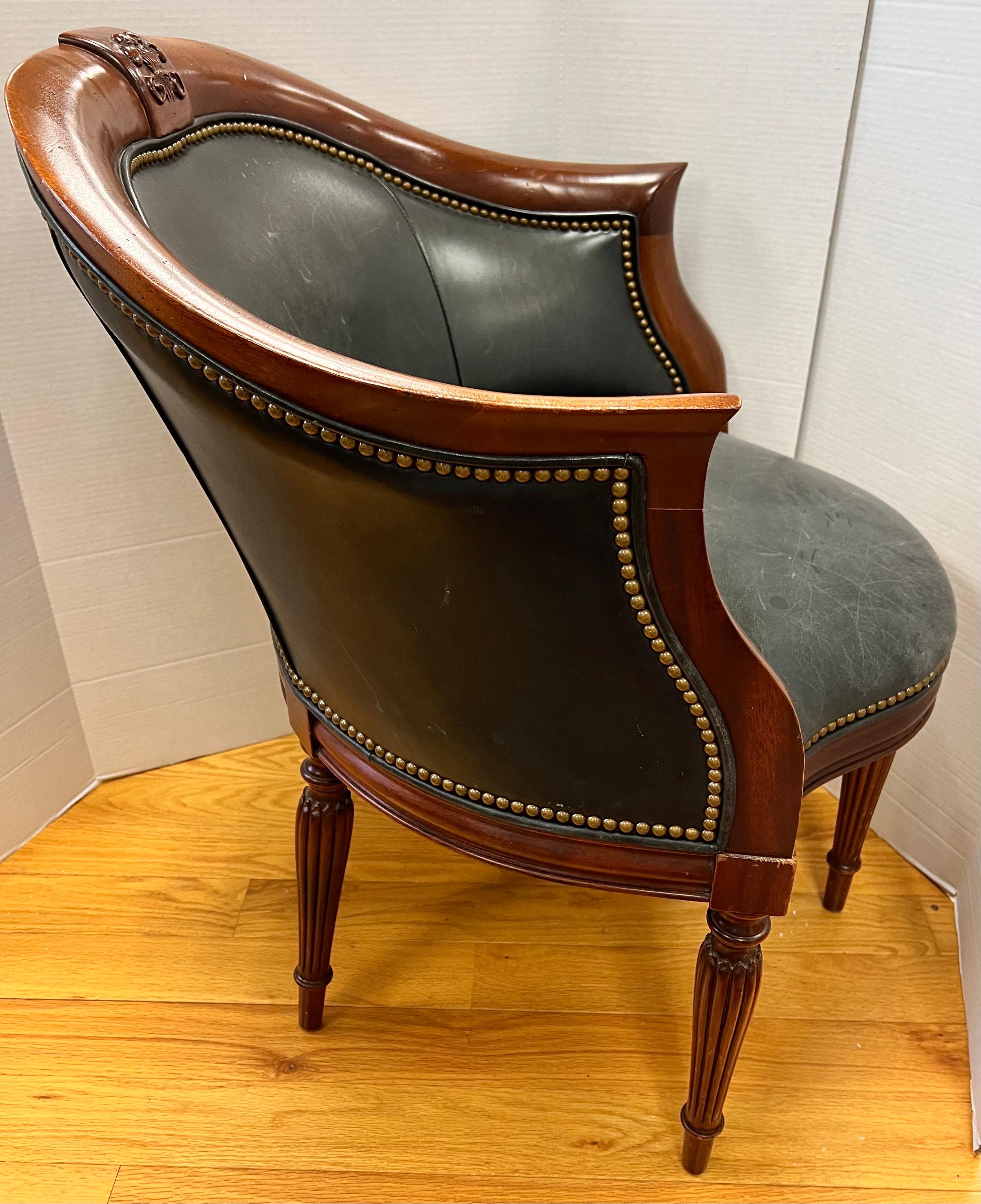 20th Century Antique Black Leather Mahogany Inlay Corner Chair