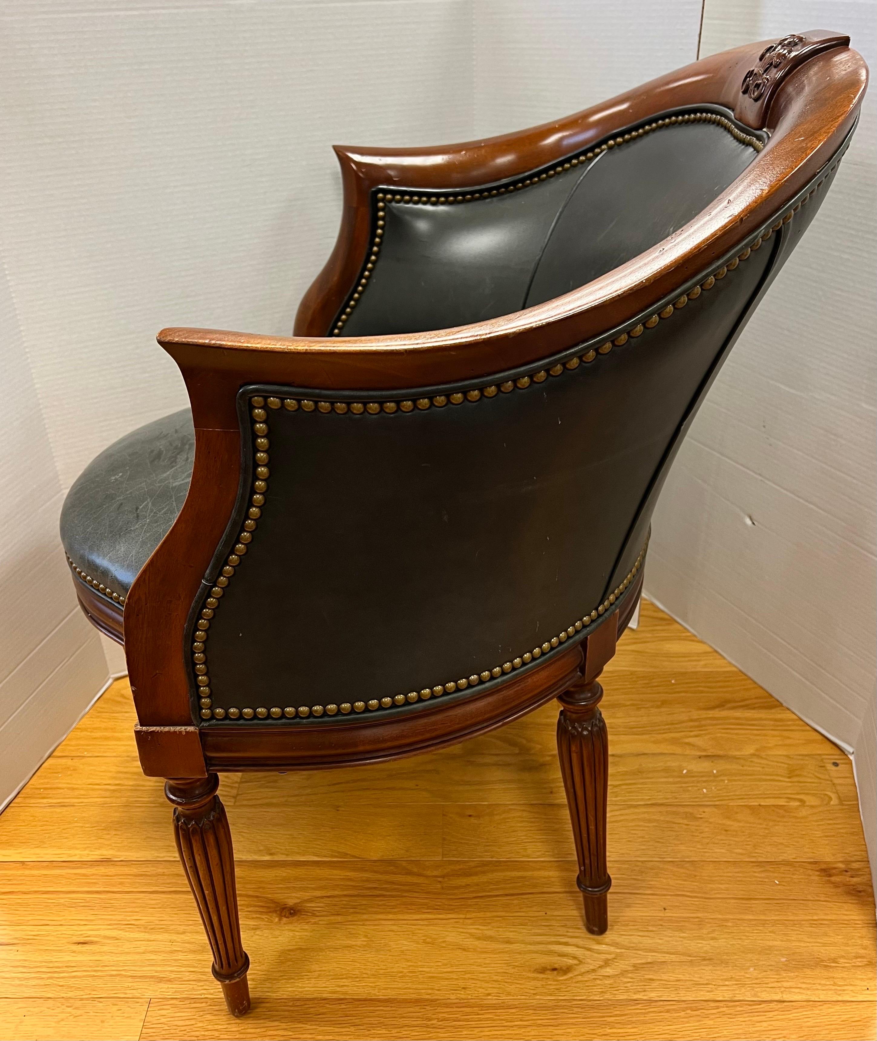 Antique Black Leather Mahogany Inlay Corner Chair 2