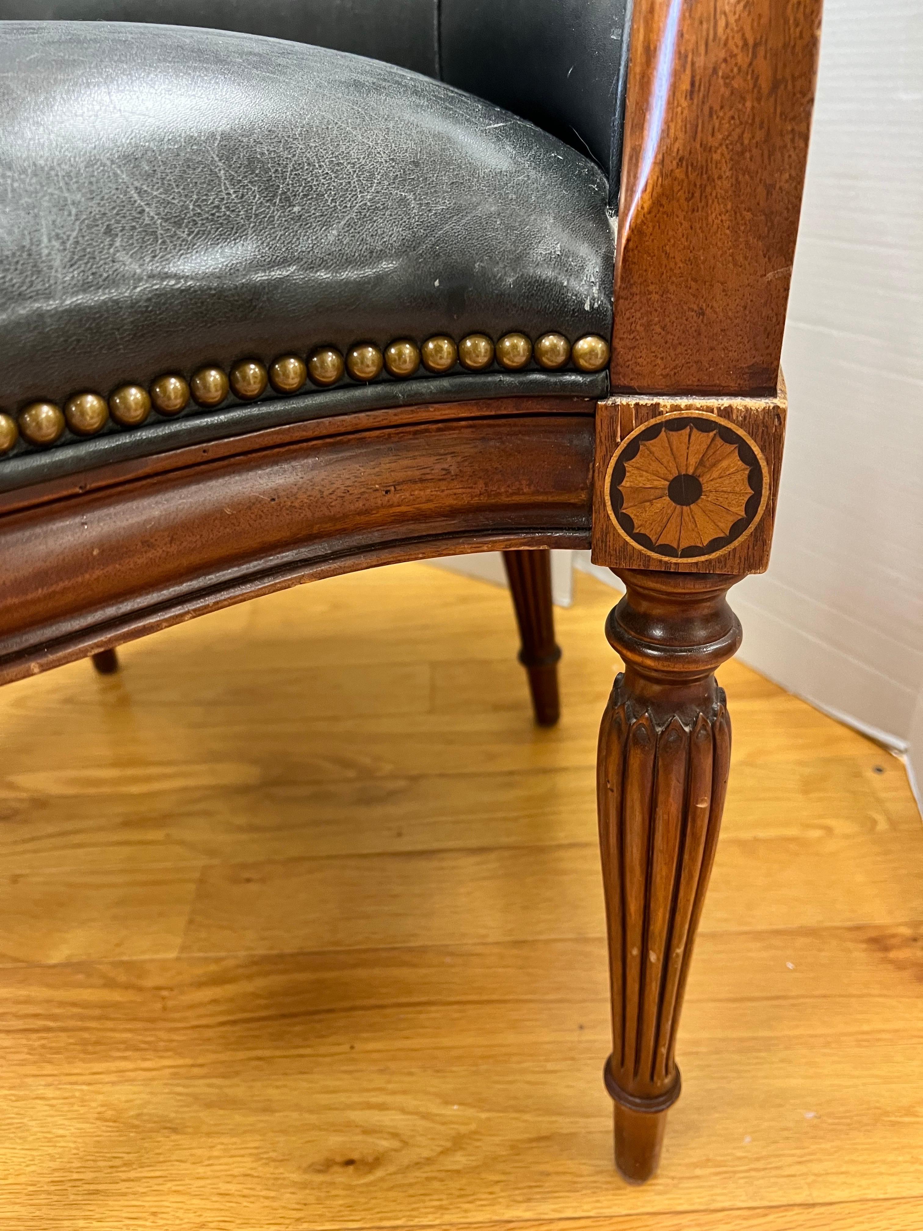 Antique Black Leather Mahogany Inlay Corner Chair 3