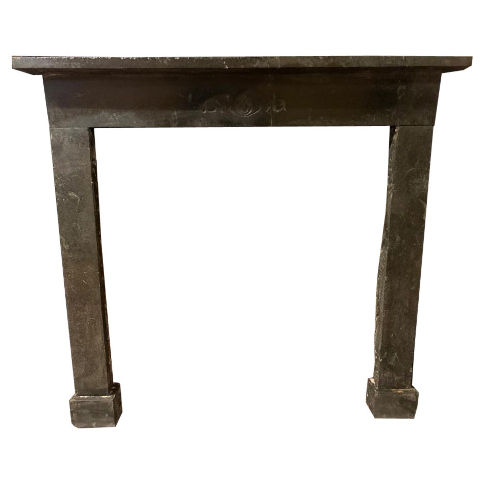 Antique Black Marble Fireplace Mantle with Central Carving, 19th Century Italy