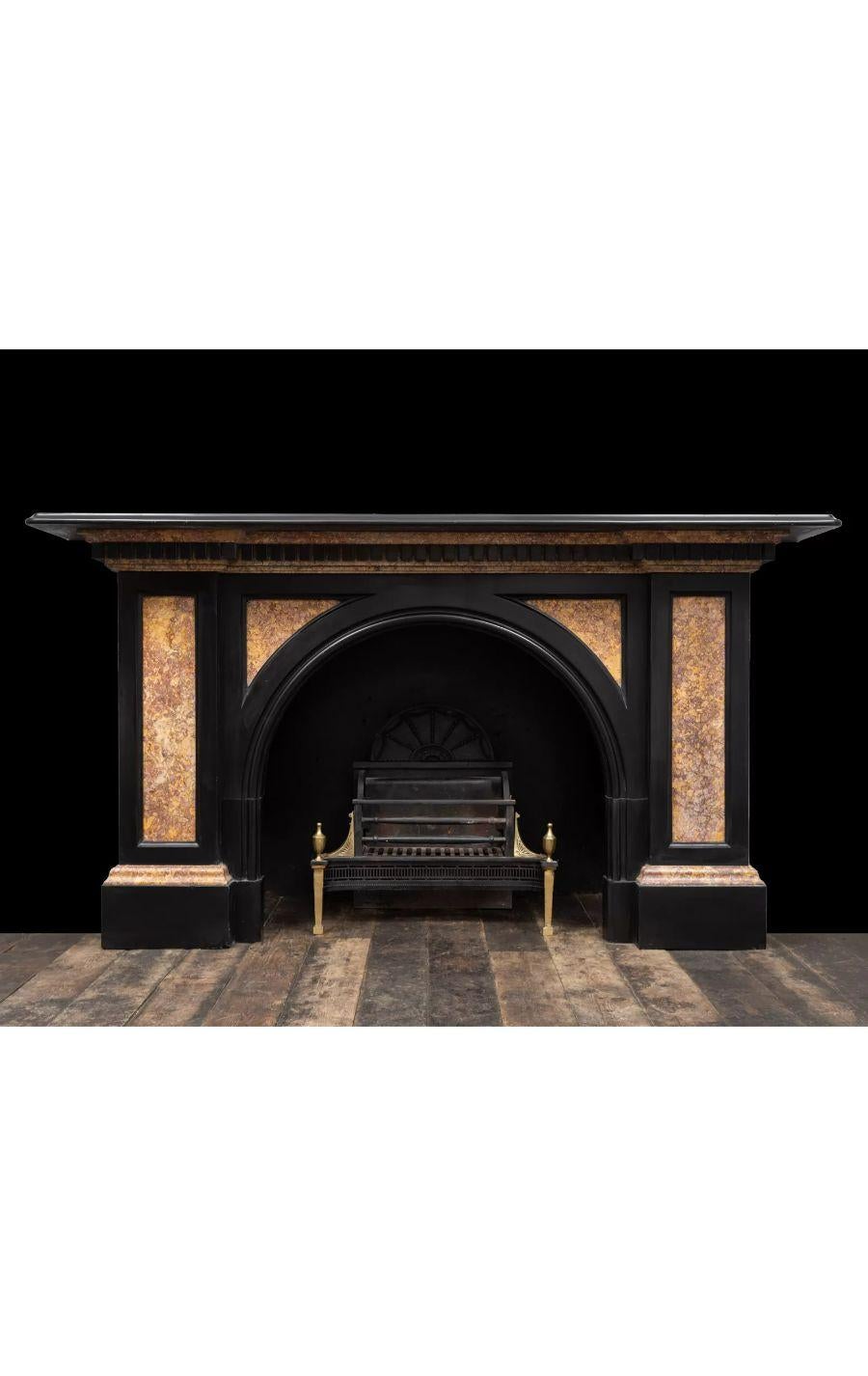 Early Victorian Antique Black Marble Fireplace with Coloured Brocattele Marble, circa 1860 For Sale