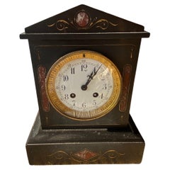Antique Black Marble French Mantel Clock by Jary Freres