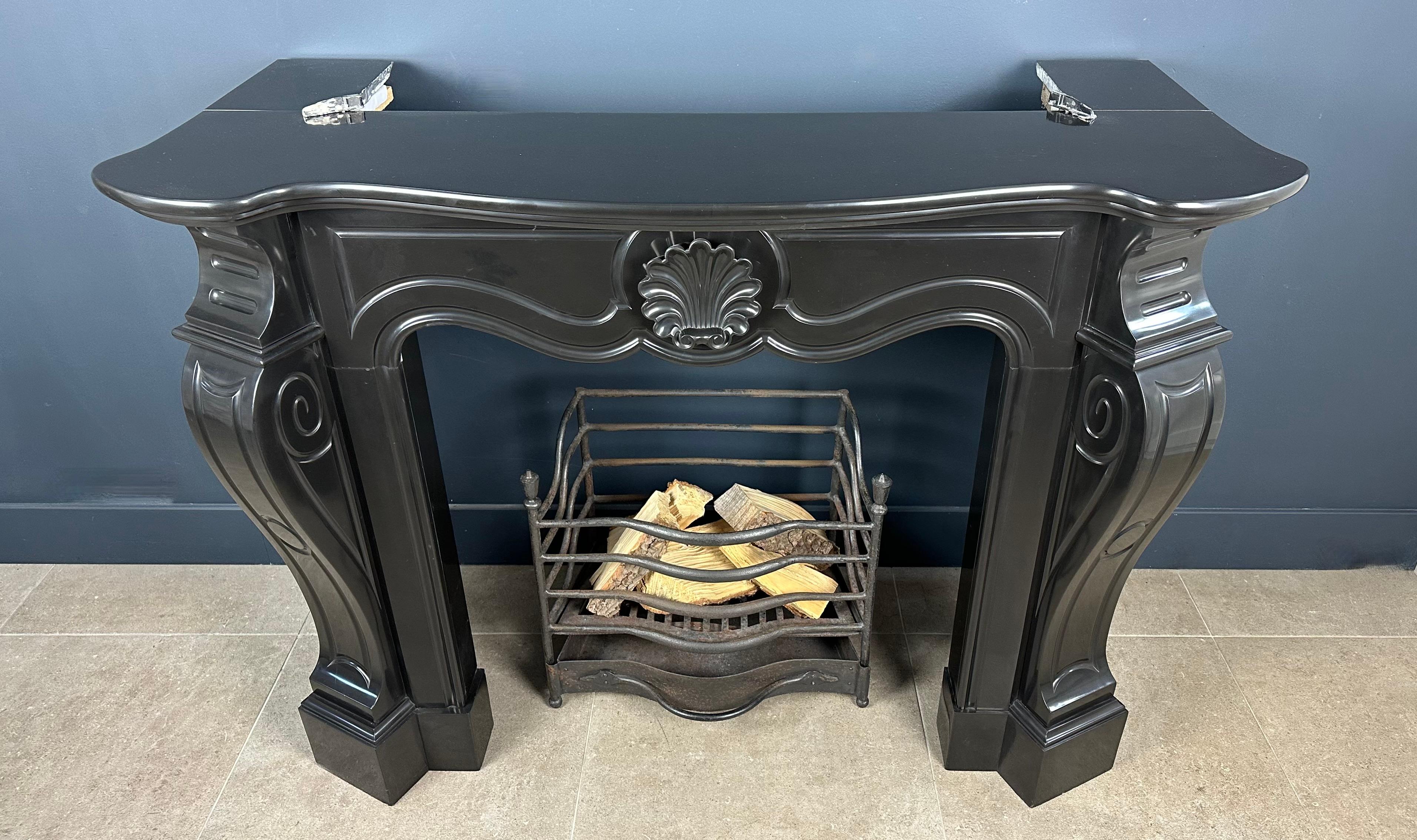 Antique Black Marble Shell Fireplace: Deep Gloss For Sale 9