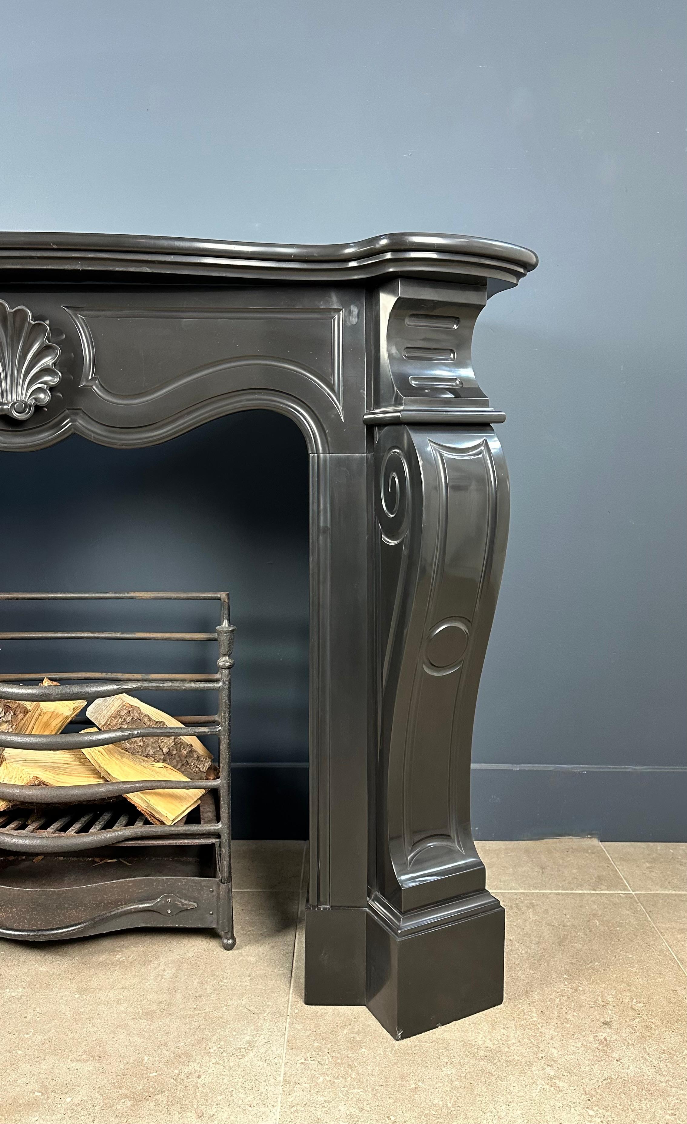 Antique Black Marble Shell Fireplace: Deep Gloss For Sale at 1stDibs
