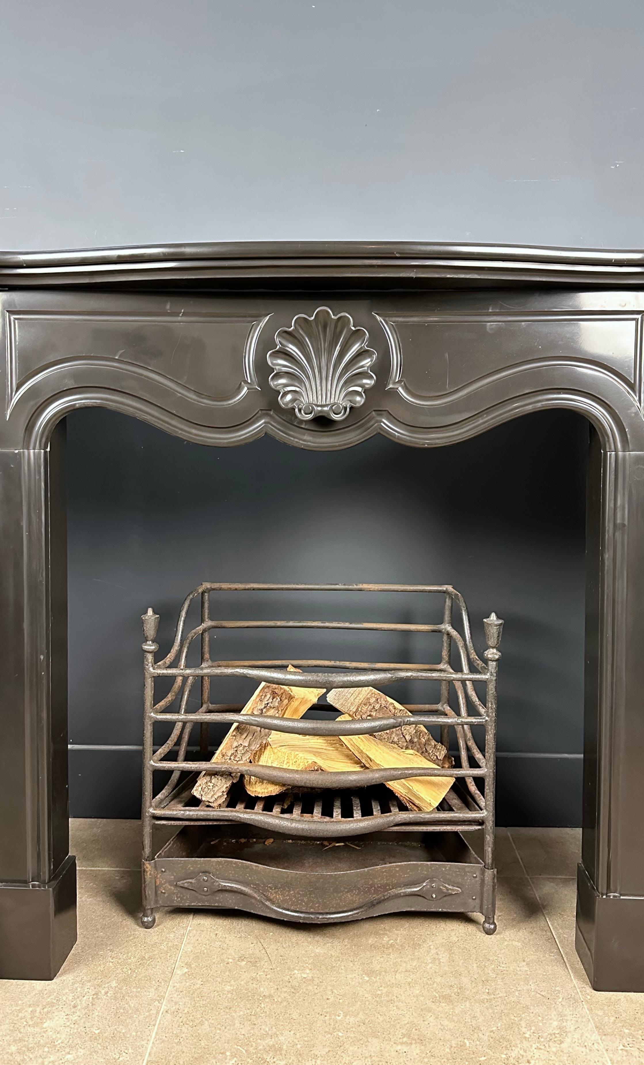 Art Deco Antique Black Marble Shell Fireplace: Deep Gloss For Sale