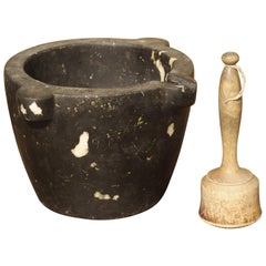 Antique Black Marble with White Inclusions and Pestle, France, circa 1870