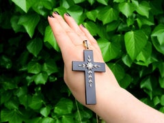 Antique Black Onyx and Diamond Yellow Gold Cross Pendant, circa 1850