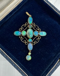 Antique Black Opal Pendant 18 Karat Yellow Gold Antique Victorian Art Deco