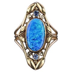 Antique Black Opal Ring of 14k and 18k Gold