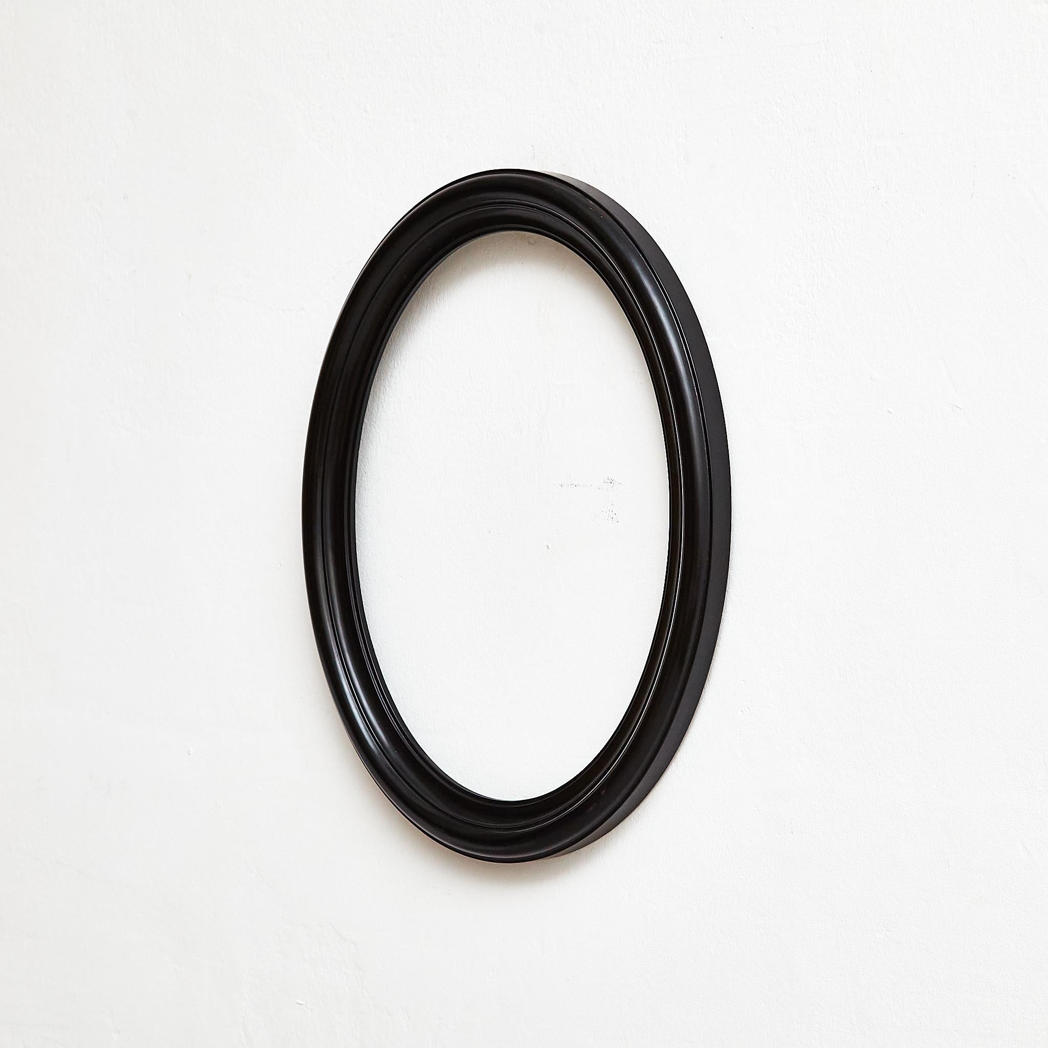 French Antique Black Oval Wood Laquered Frame, circa 1950