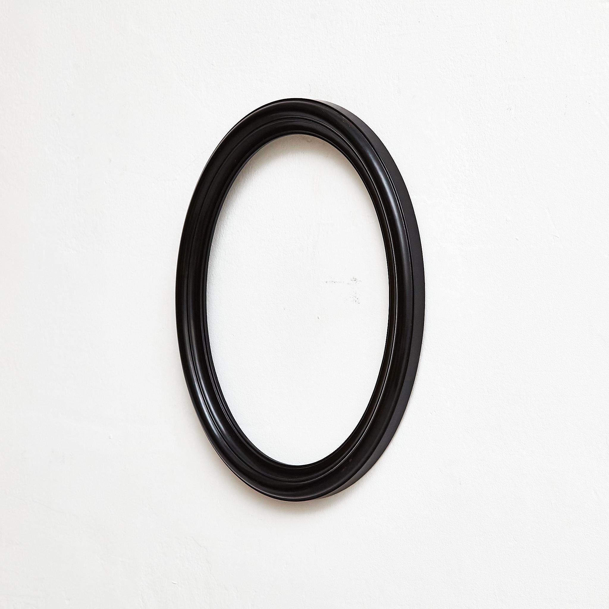 French Antique Black Oval Wood Laquered Frame, circa 1950 For Sale