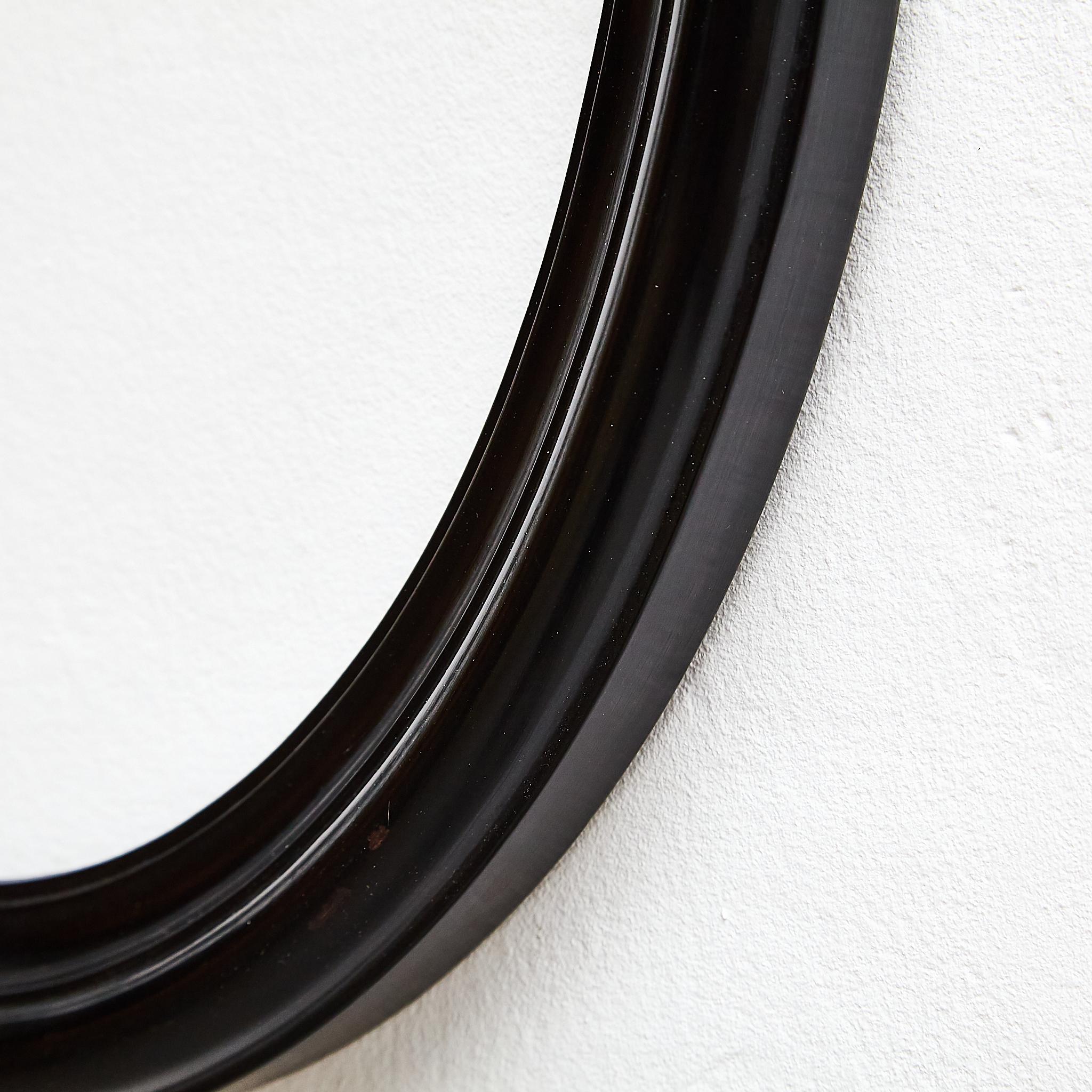 Lacquered Antique Black Oval Wood Laquered Frame, circa 1950