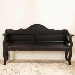 Antique Black Painted Bench with Curved Back