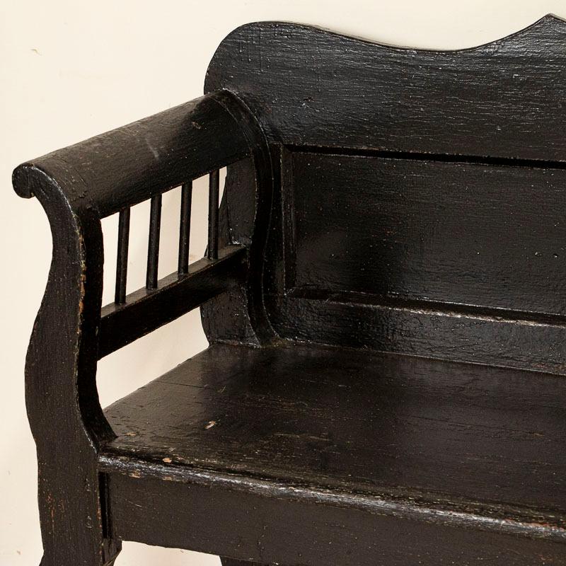 Hungarian Antique Black Painted Bench with Curved Back