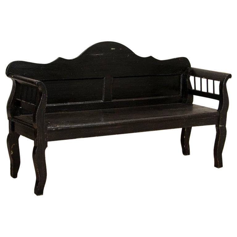 Antique Black Painted Bench with Curved Back