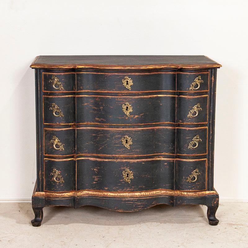 Danish Antique Black Painted Chest of Serpentine Drawers from Denmark