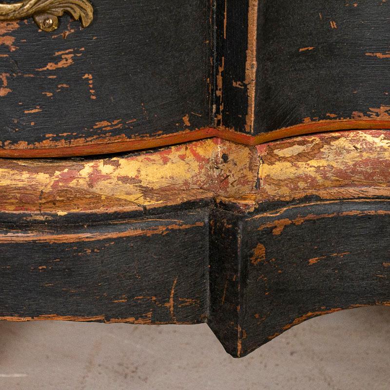 Antique Black Painted Chest of Serpentine Drawers from Denmark 1