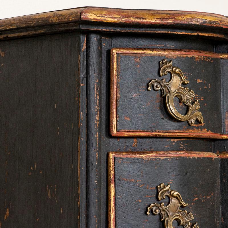 Antique Black Painted Chest of Serpentine Drawers from Denmark 2