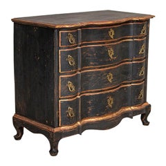 Antique Black Painted Chest of Serpentine Drawers from Denmark