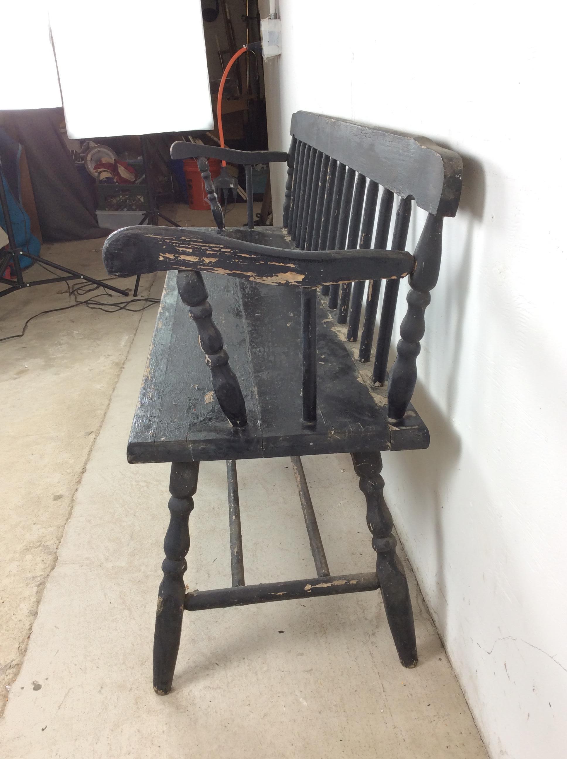 Antique Black Painted Deacon's Bench For Sale at 1stDibs