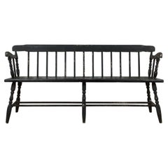 Antique Black Painted Deacon's Bench