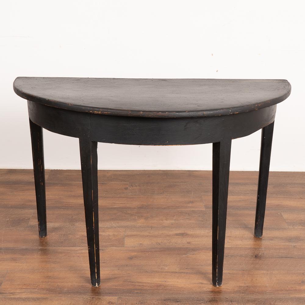 Country Antique Black Painted Demi Lune Side Table Console from Sweden, circa 1880