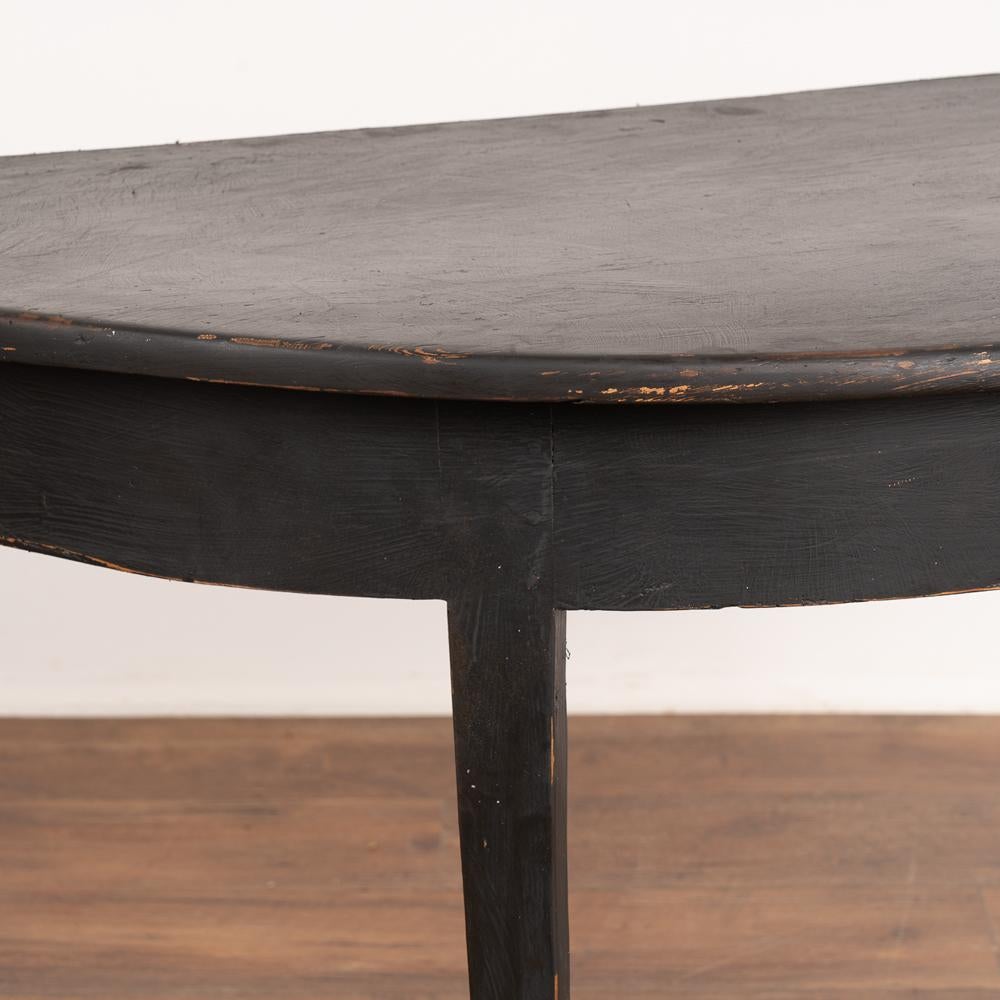 Hand-Painted Antique Black Painted Demi Lune Side Table Console from Sweden, circa 1880