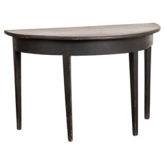 Antique Black Painted Demi Lune Side Table Console from Sweden, circa 1880