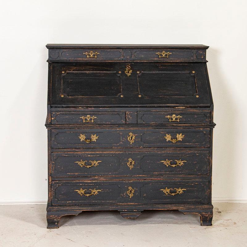 Antique Black Painted Oak Secretary Bureau from Sweden In Good Condition In Round Top, TX