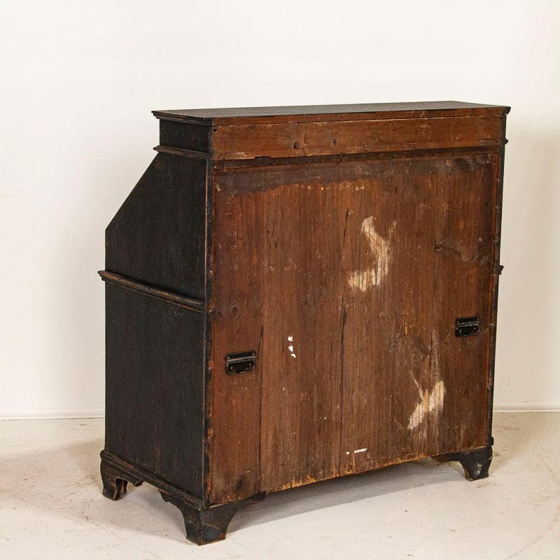 19th Century Antique Black Painted Oak Secretary Bureau from Sweden