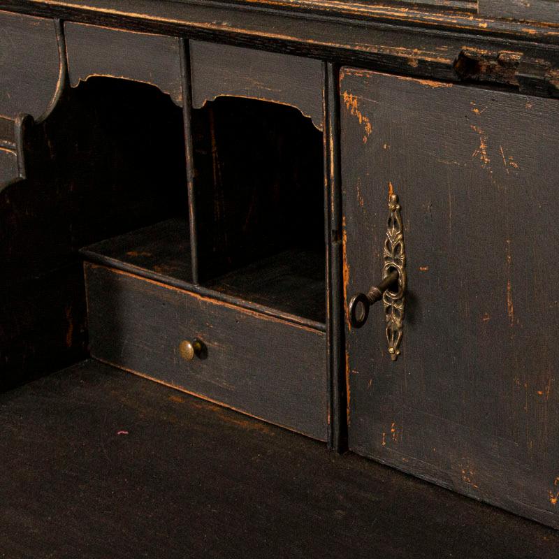 Wood Antique Black Painted Oak Secretary Bureau from Sweden