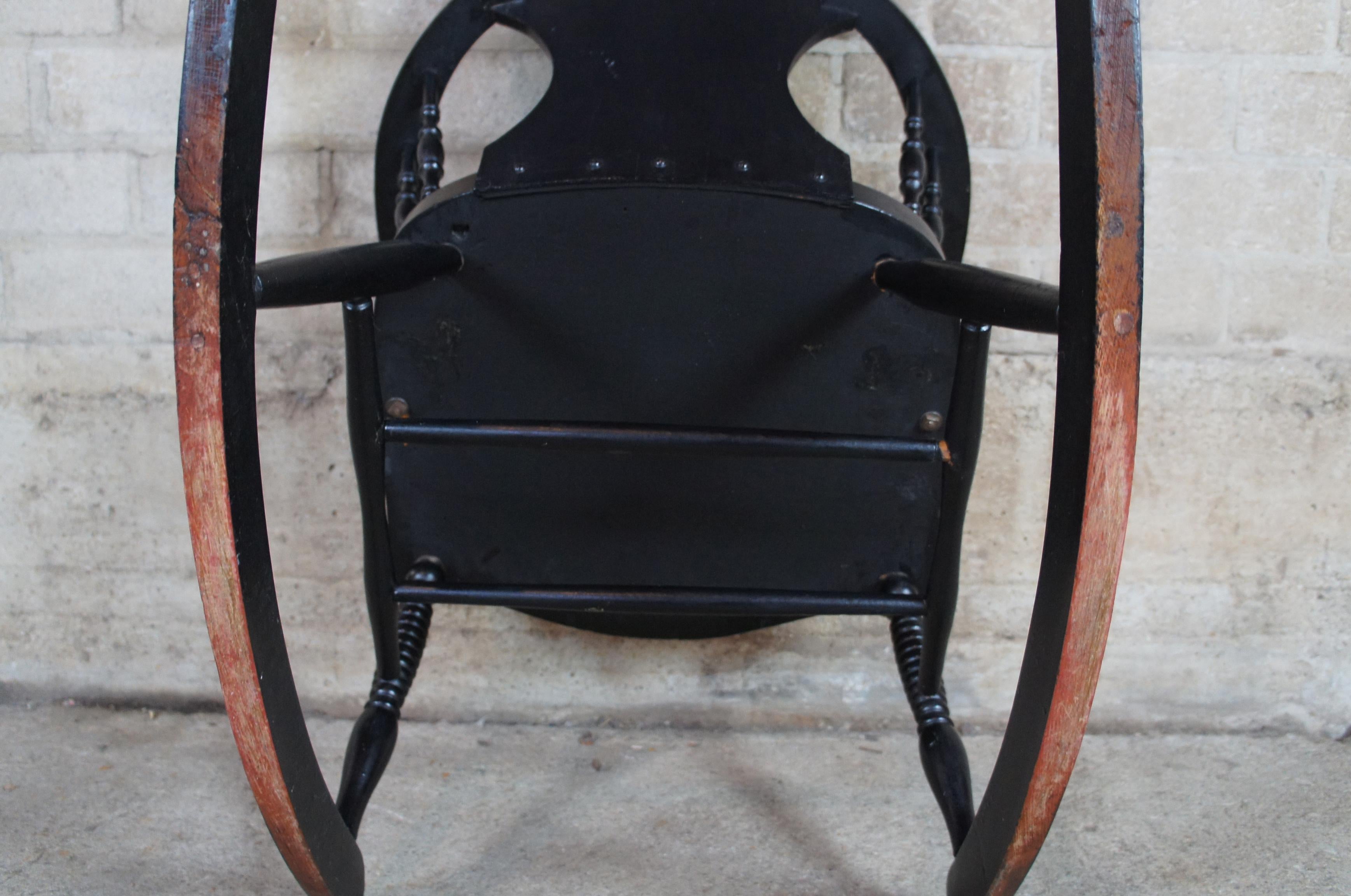 Antique Black Painted Oak Stag Back Hunt Rocker Rocking Chair 2