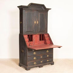 Antique Black Painted Secretary from Sweden with Hidden Storage