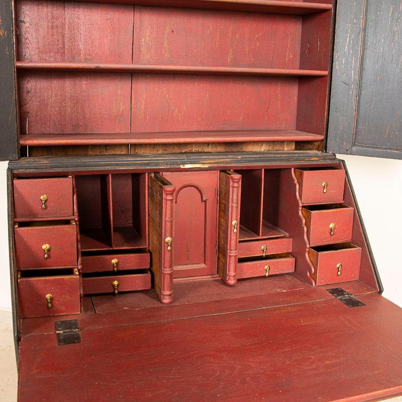 19th Century Antique Black Painted Secretary from Sweden with Hidden Storage
