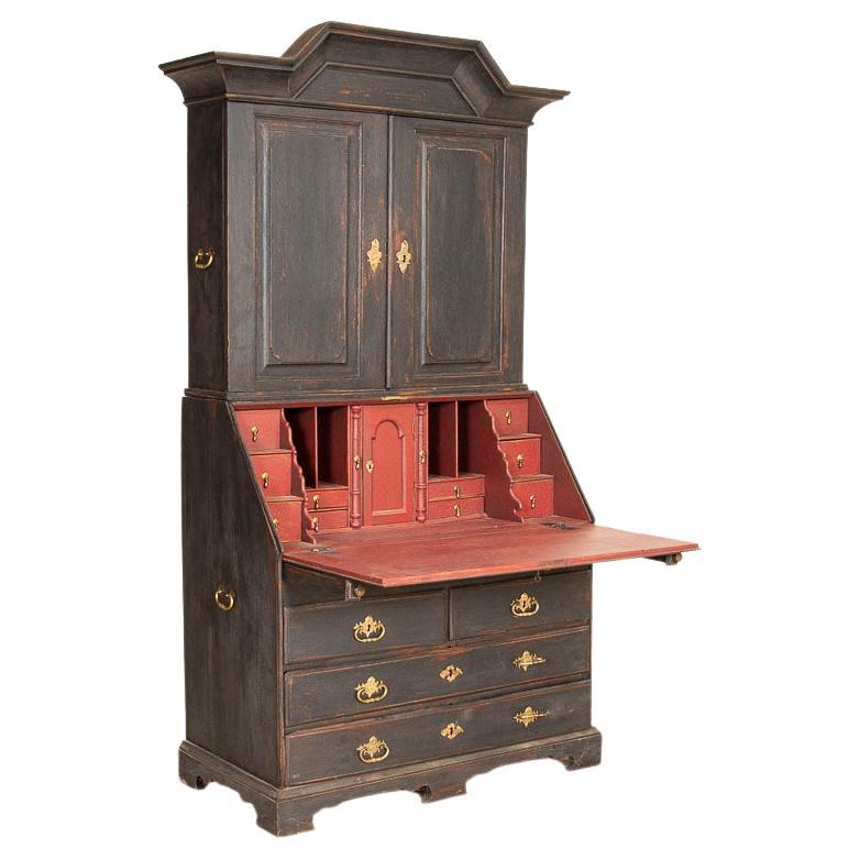 Antique Black Painted Secretary from Sweden with Hidden Storage