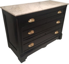 Antique Black Painted Victorian Commode/ Chest of Drawers with Marble Top