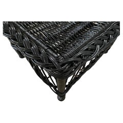 Antique Black Painted Wicker Stool