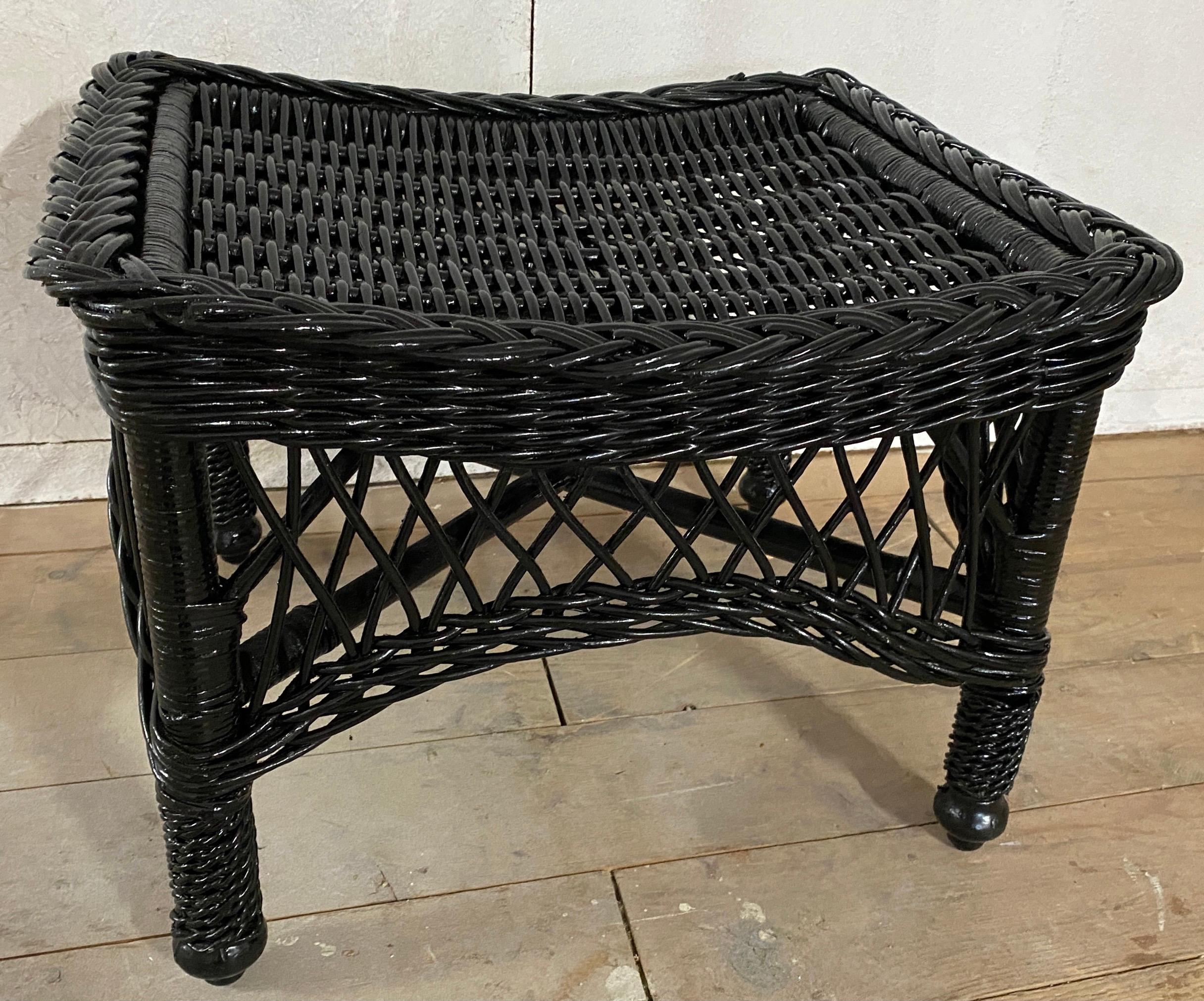 Antique Black Painted Wicker Stool In Good Condition In Sheffield, MA