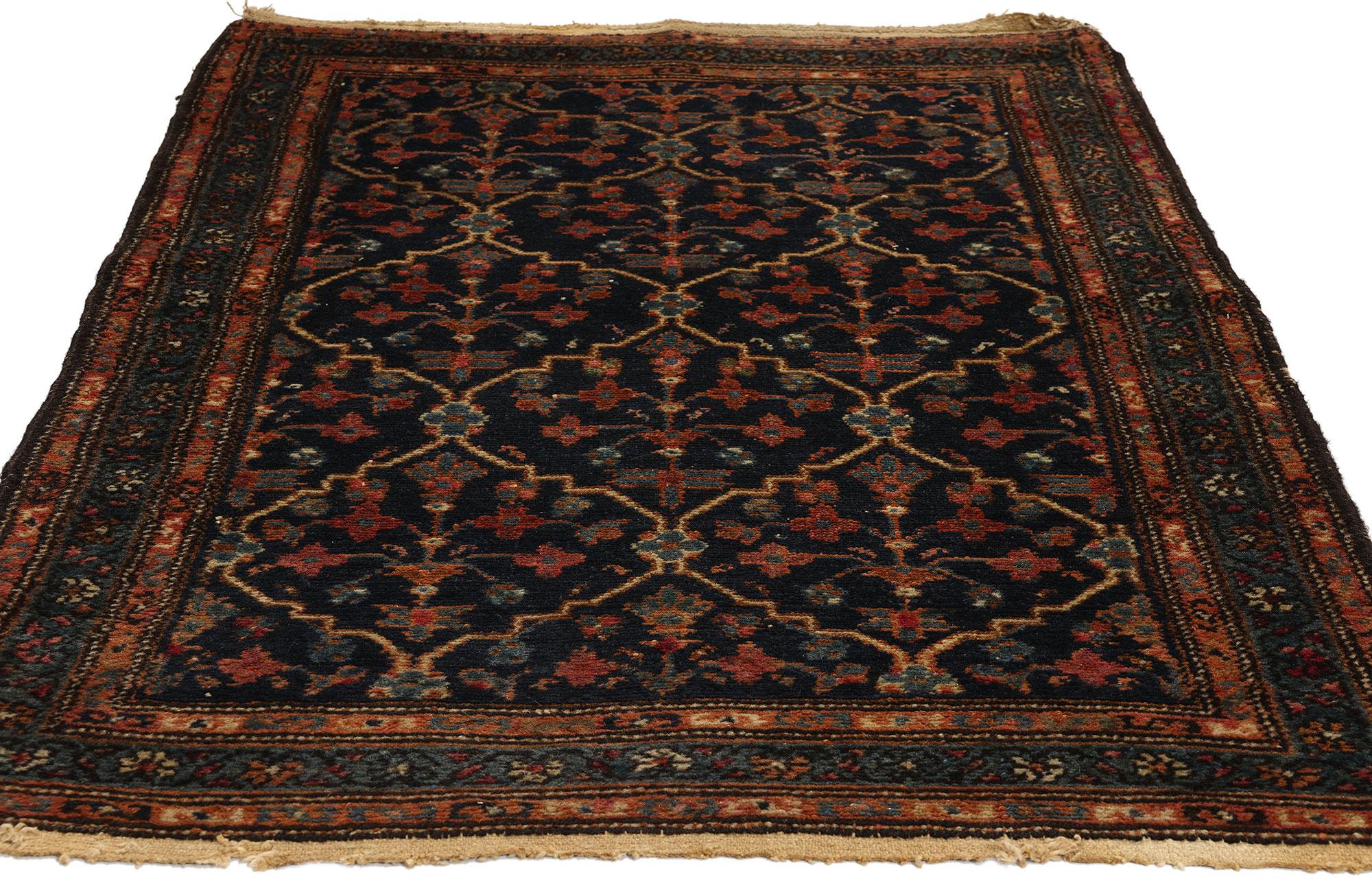 Victorian Antique Black Persian Hamadan Rug, Timeless Allure Meets Enigmatic Elegance For Sale
