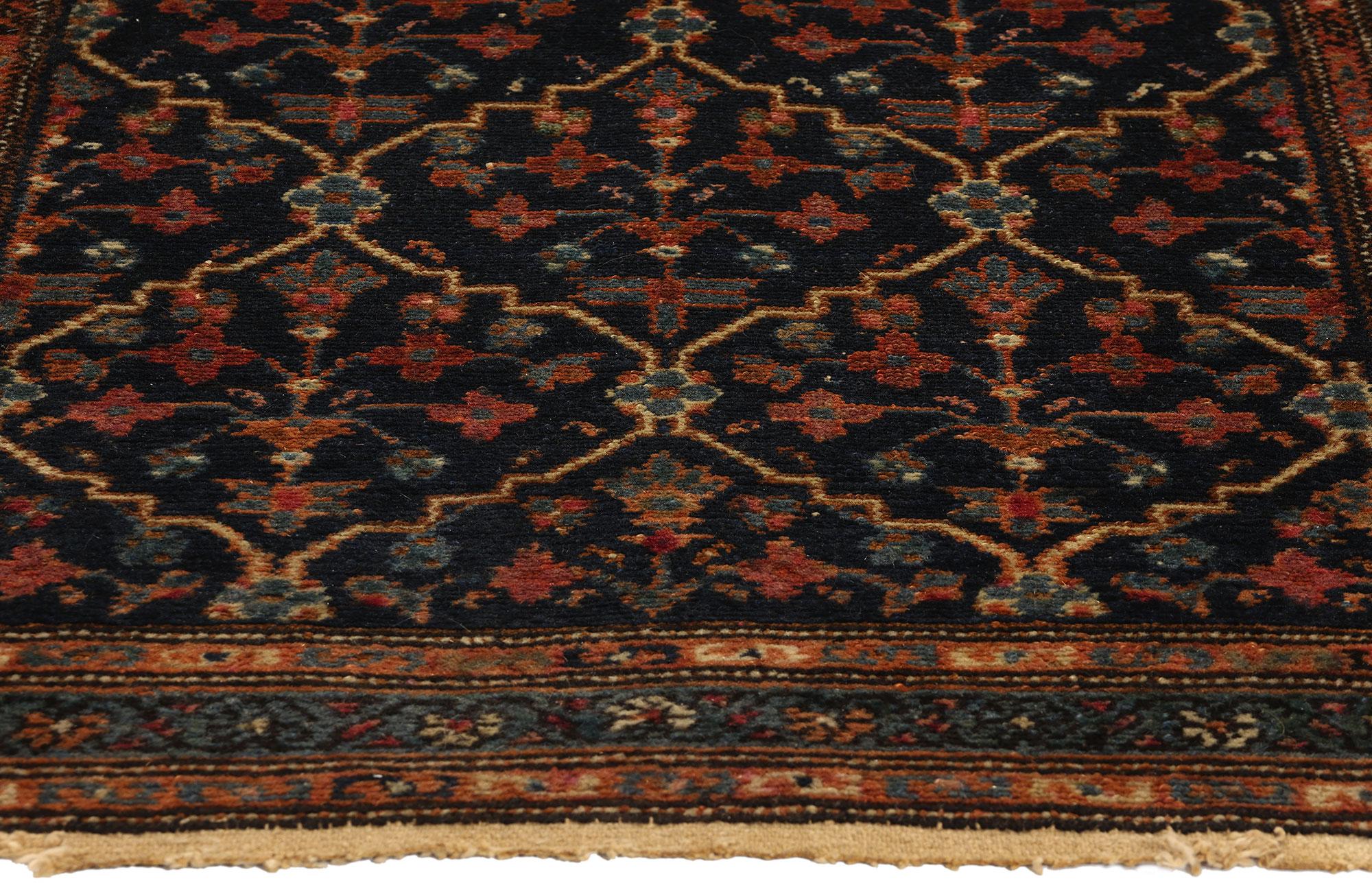 Hand-Knotted Antique Black Persian Hamadan Rug, Timeless Allure Meets Enigmatic Elegance For Sale