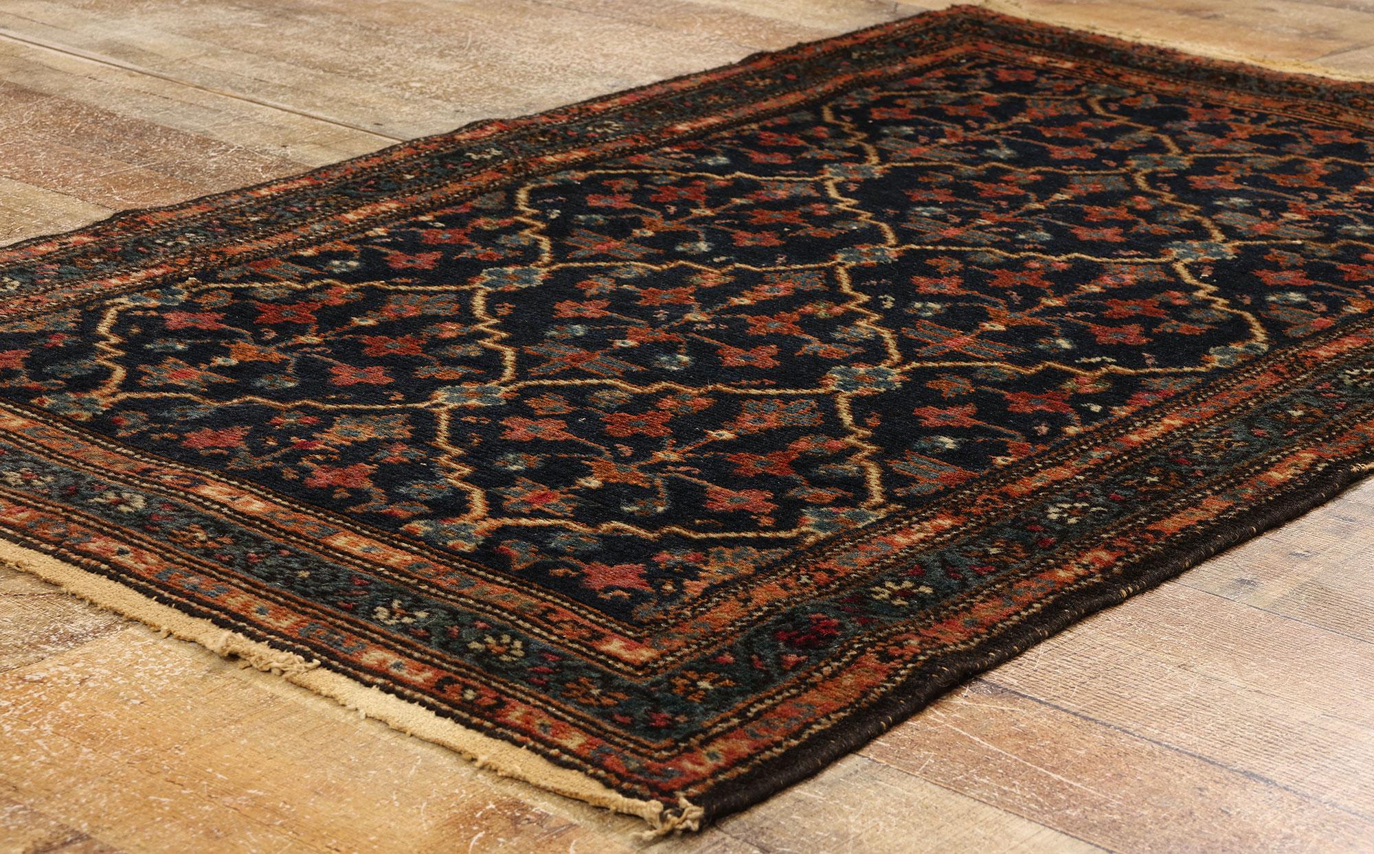 Wool Antique Black Persian Hamadan Rug, Timeless Allure Meets Enigmatic Elegance For Sale