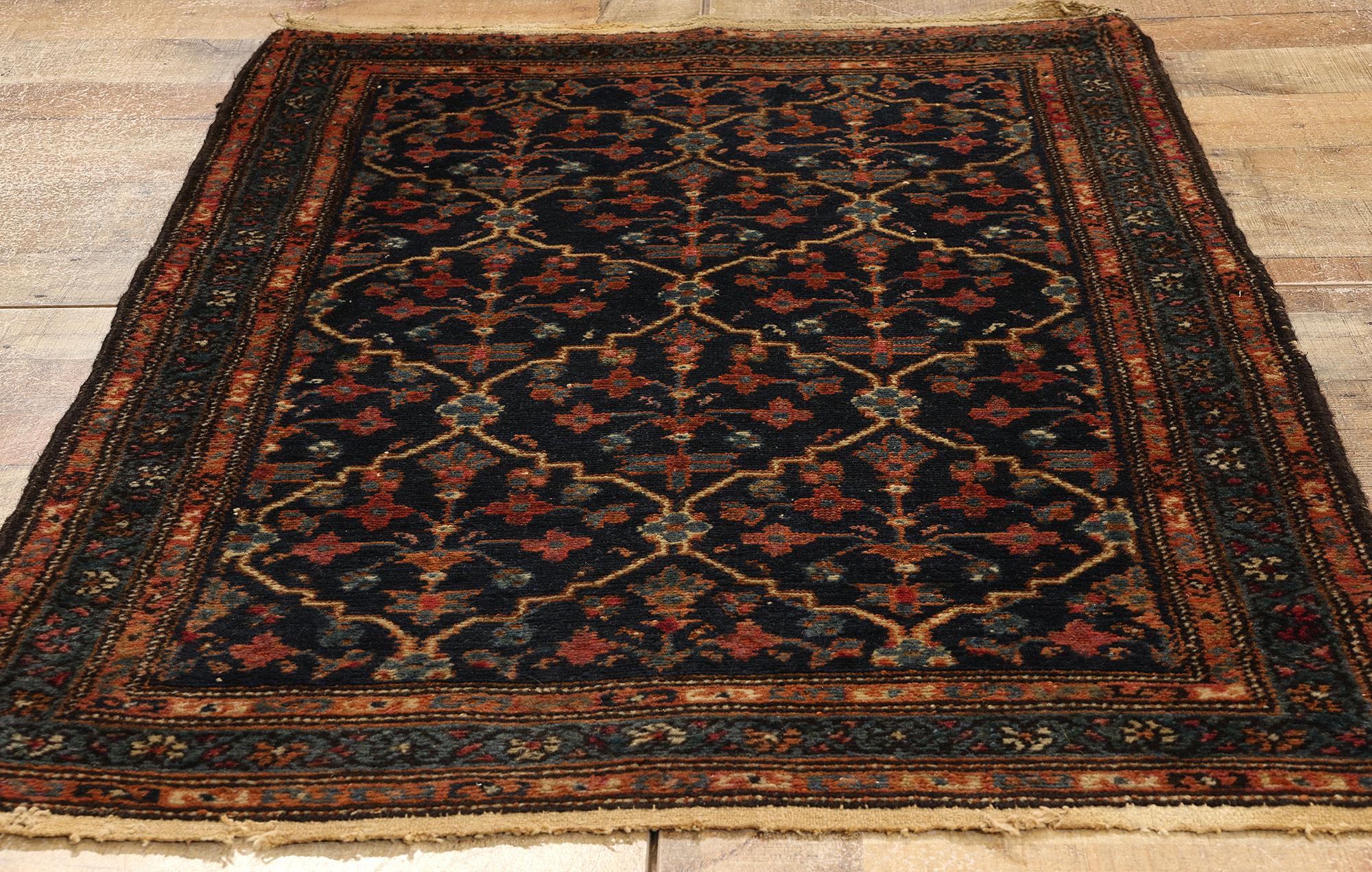 Antique Black Persian Hamadan Rug, Timeless Allure Meets Enigmatic Elegance For Sale 1