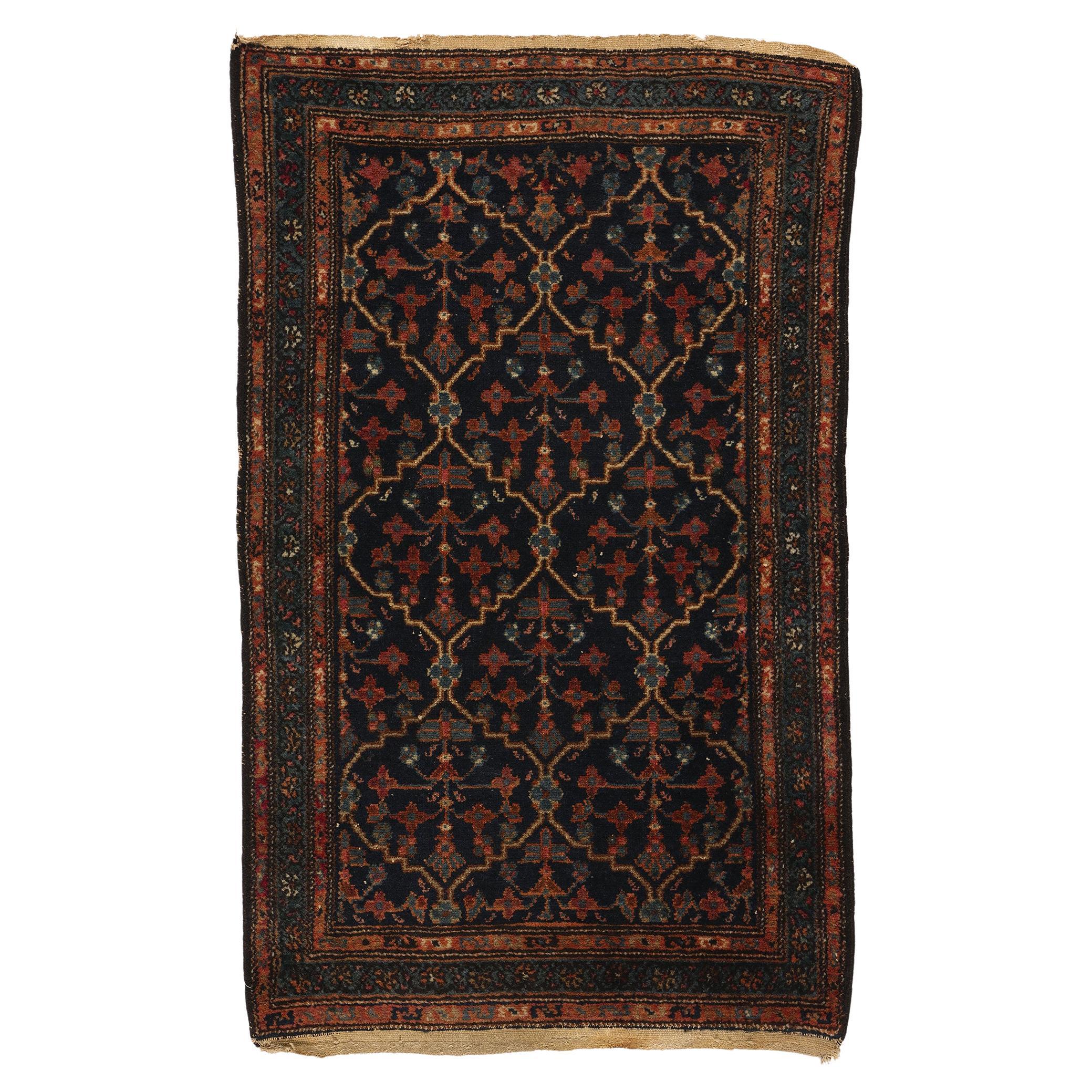 Antique Black Persian Hamadan Rug, Timeless Allure Meets Enigmatic Elegance For Sale