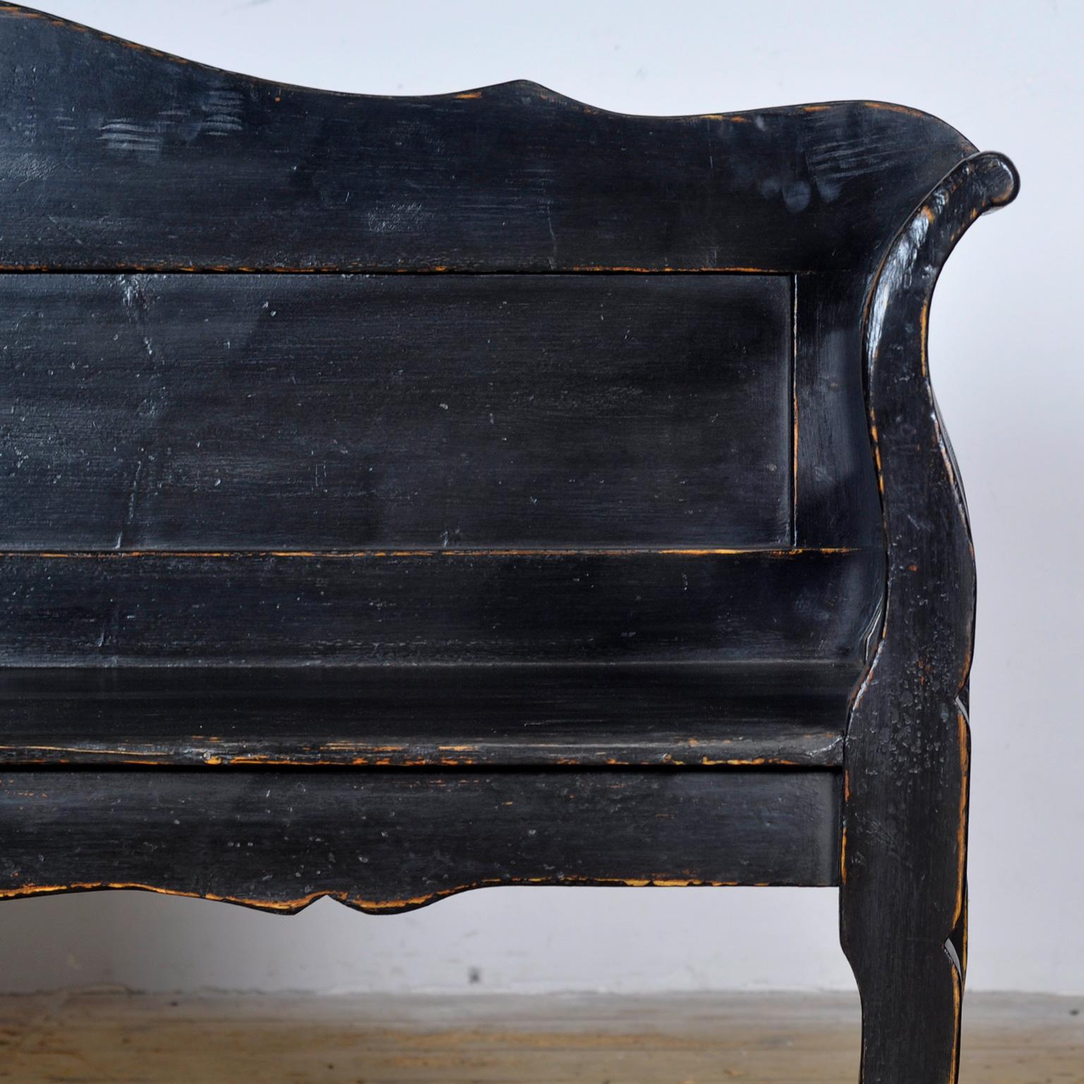Antique black Pine Bench, 1920s 4