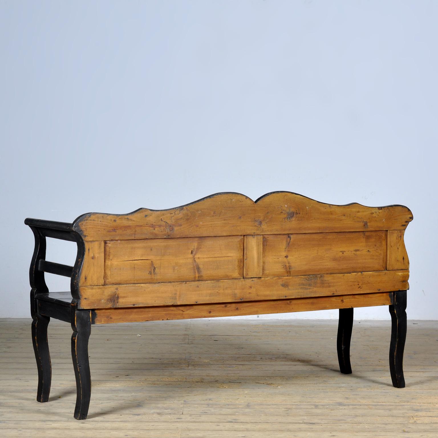 Antique black Pine Bench, 1920s 6